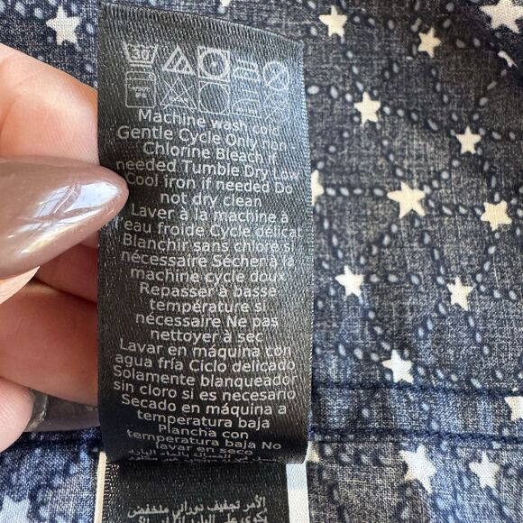 John Varvatos Short Sleeve Button Up Shirt Mens Large Blue Star All Over Print - Picture 10 of 10